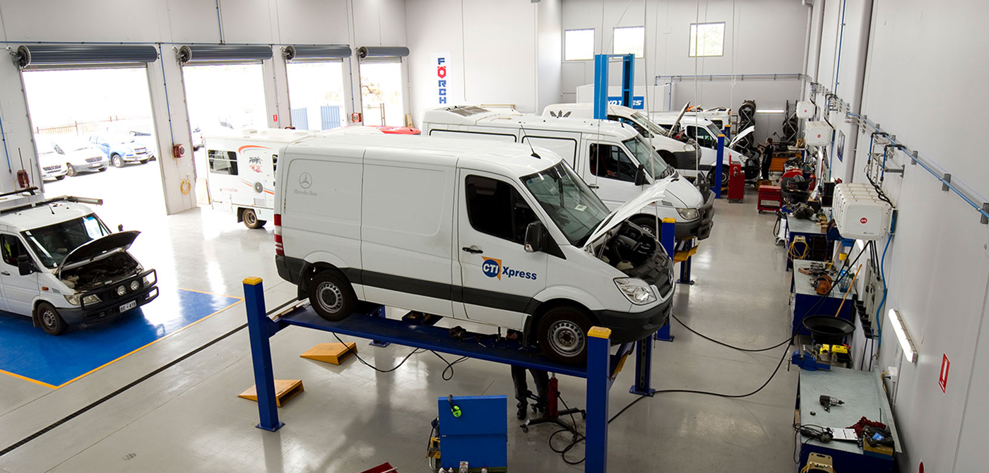 Commercial vans and Lutons at the workshop