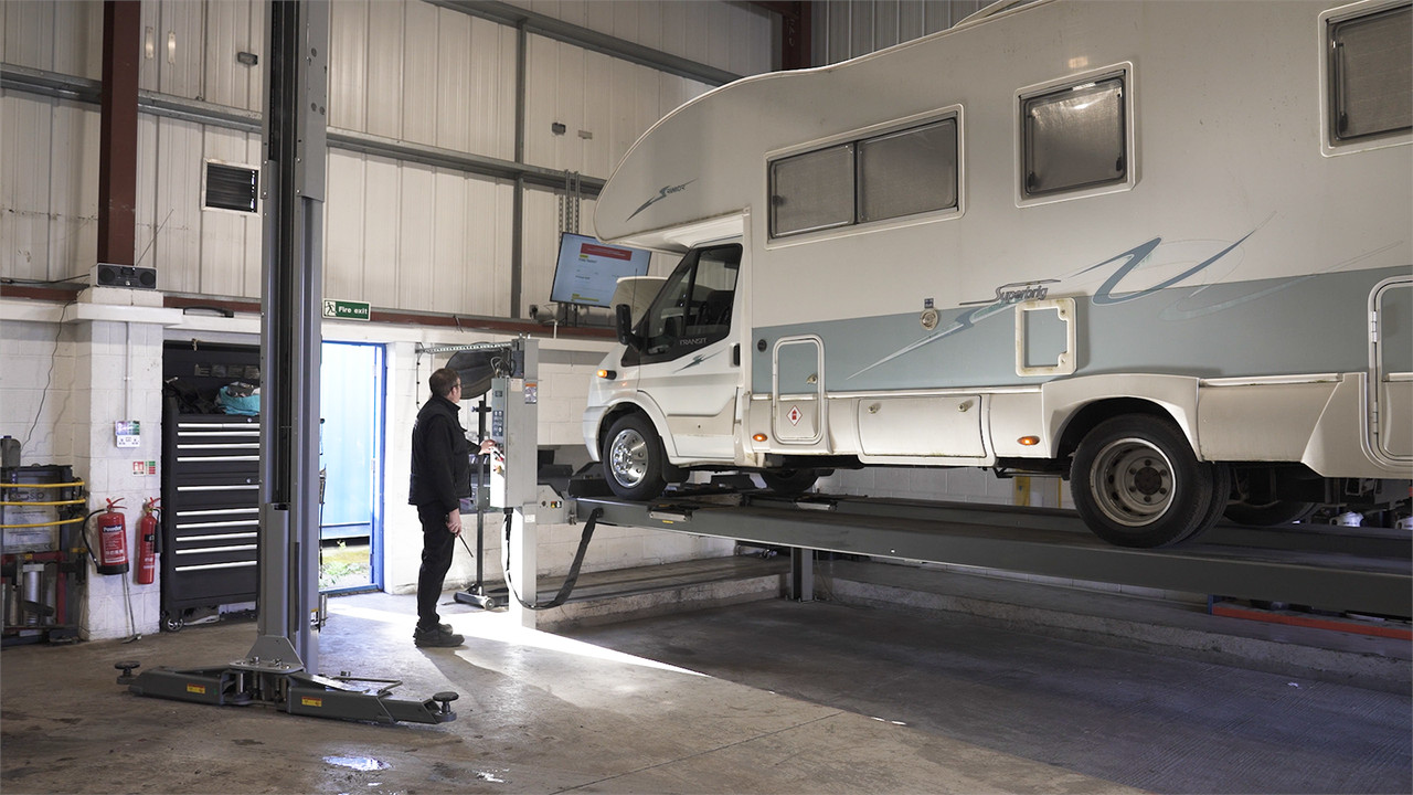 Diesel motorhome at the workshop